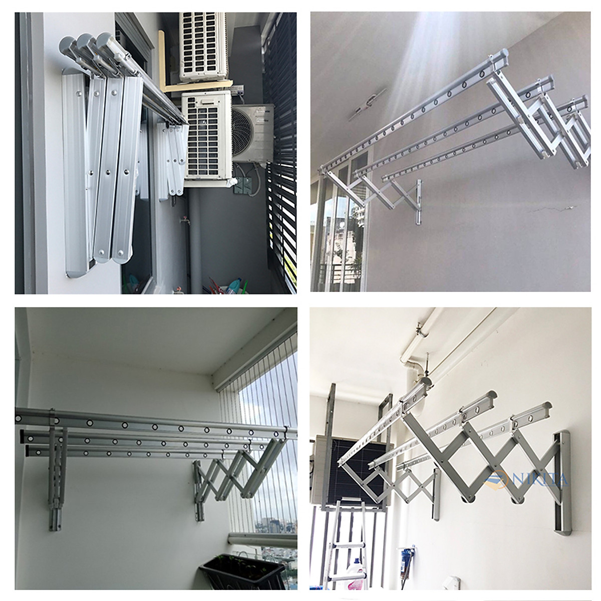 Giàn phơi gắn tường Nhôm cao cấp -GPGT-bạc