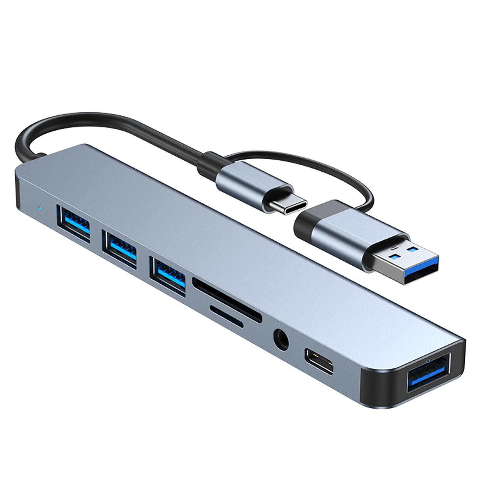 USB Type C Hub Adapter, Laptop Docking Station, USB3.0 USB C Aluminum Alloy 8 in 1 8 Port Hub Multiport Adapter for Type C Notebooks