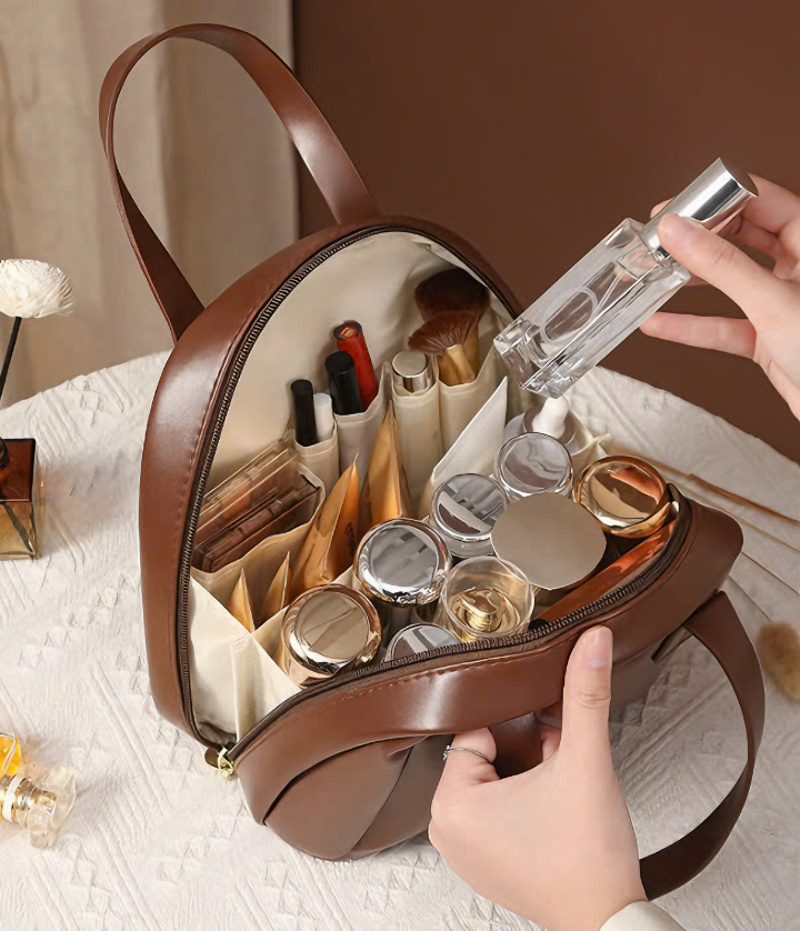 Túi đựng mỹ phẩm, nước hoa LIGHTLY TRAVEL tròn bằng da sang trọng chống thấm nước 23cm - Hàng chính hãng