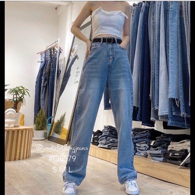 QUẦN JEAN SUÔNG CẠP CAO MÀU XANH CHO NỮ