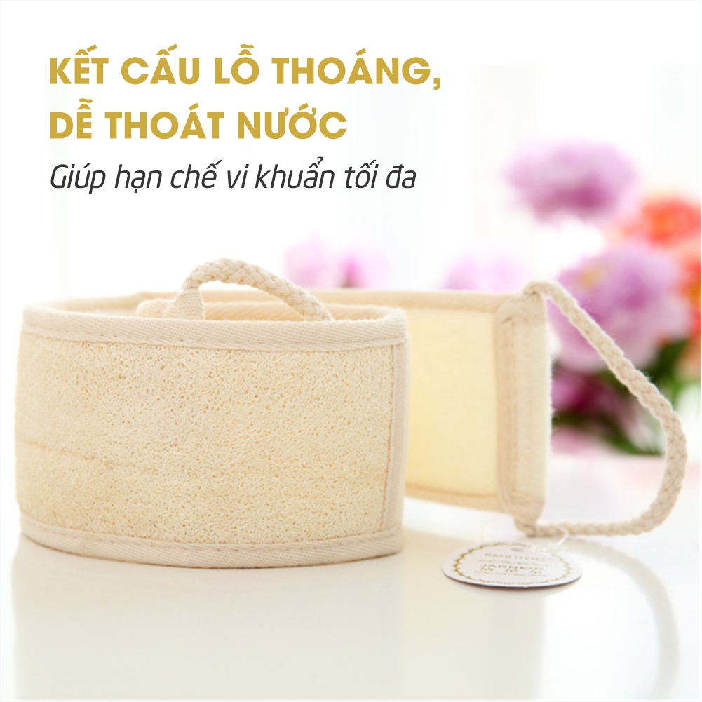 Dây Tắm Xơ Mướp Cao Cấp ECODEALS 100% xơ mướp hữu cơ diệt khuẩn - Mềm mại, nhẹ nhàng tẩy da chết, ngừa mụn lưng, kỳ cọ và massage siêu đã - 1 cái KT 10 x 30 x 80 cm