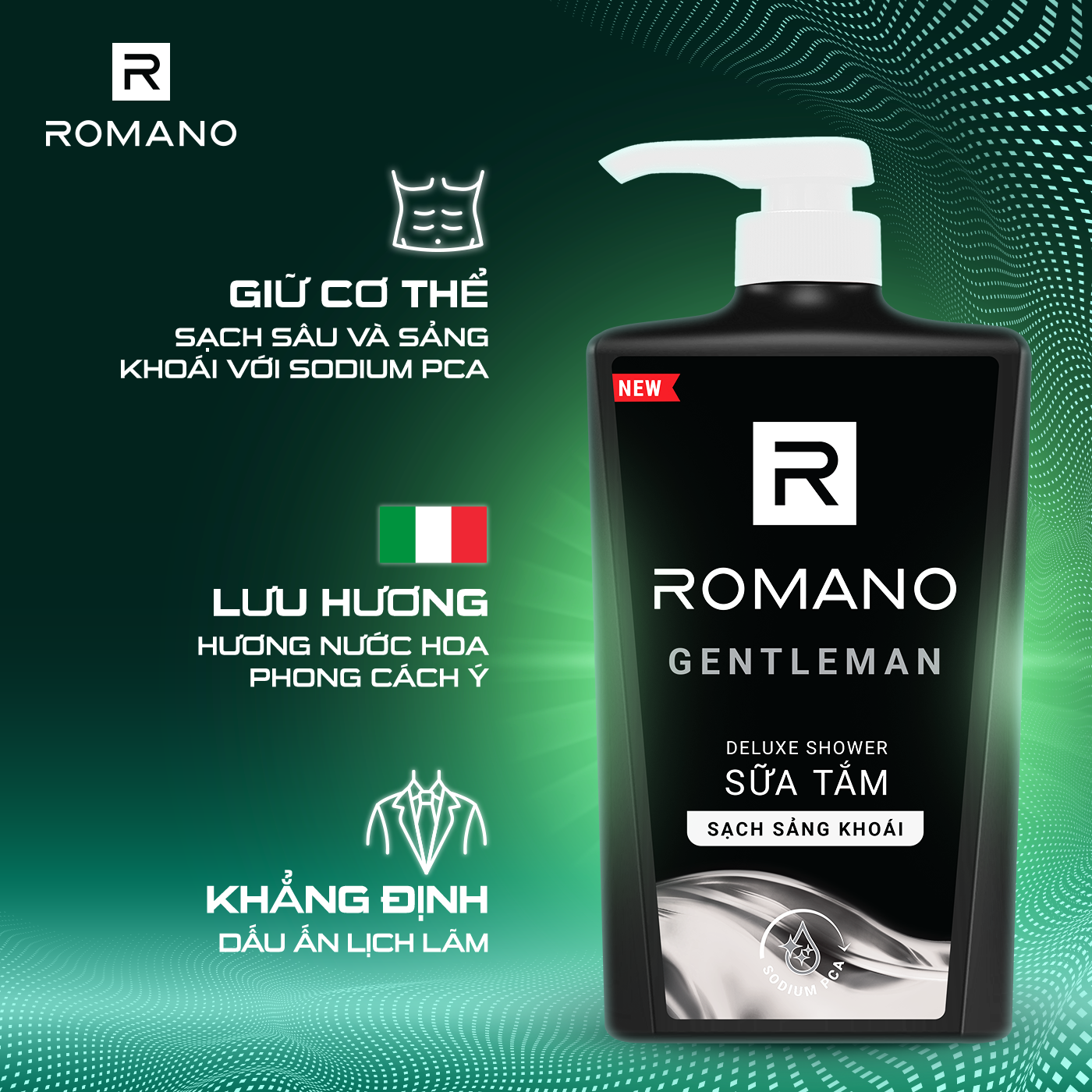 Sữa tắm cao cấp Romano Gentleman lịch lãm nam tính sạch sảng khoái 180gr