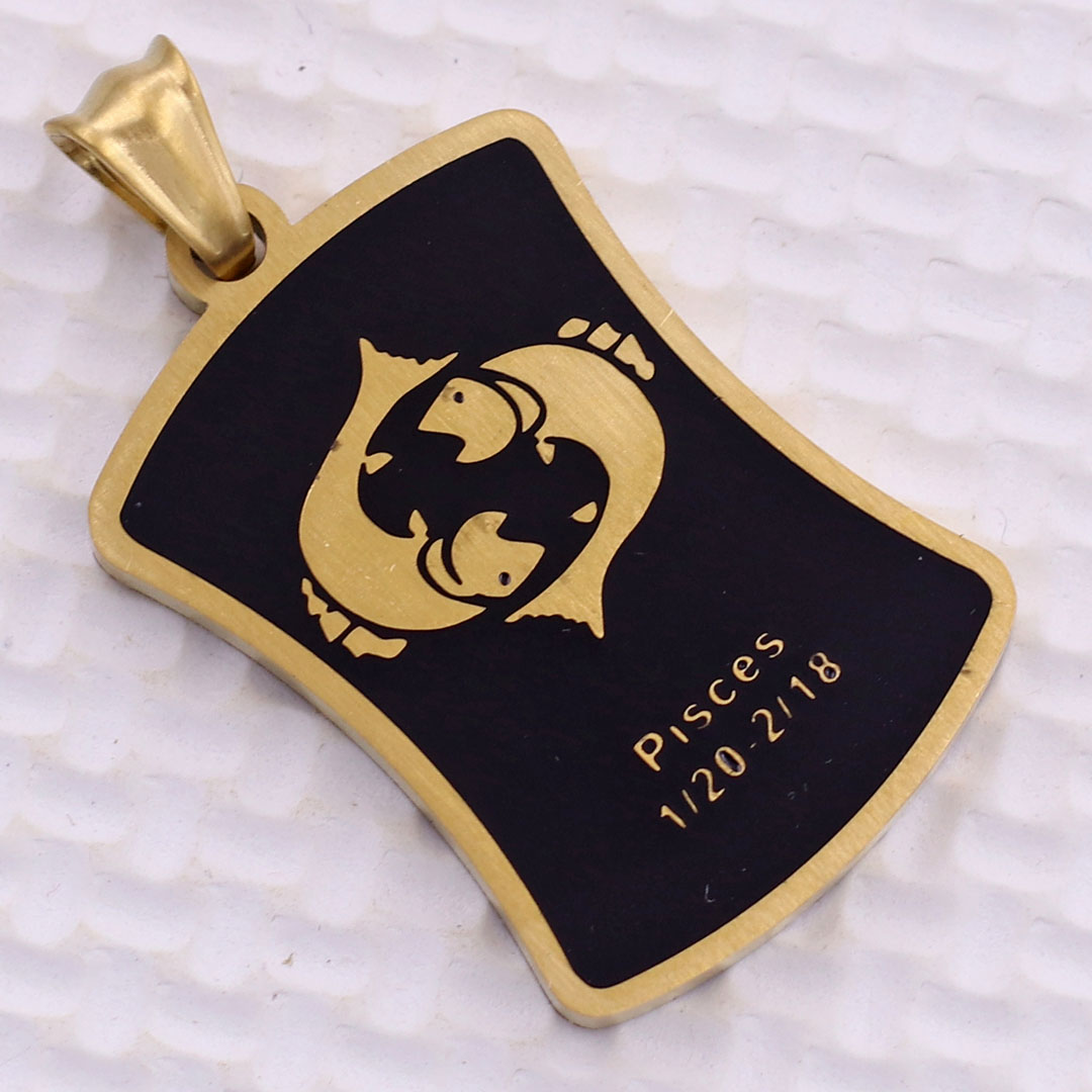 Mặt dây chuyền Song Ngư - Pisces inox vàng kèm vòng cổ dây chuyền inox vàng + móc inox, Cung hoàng đạo