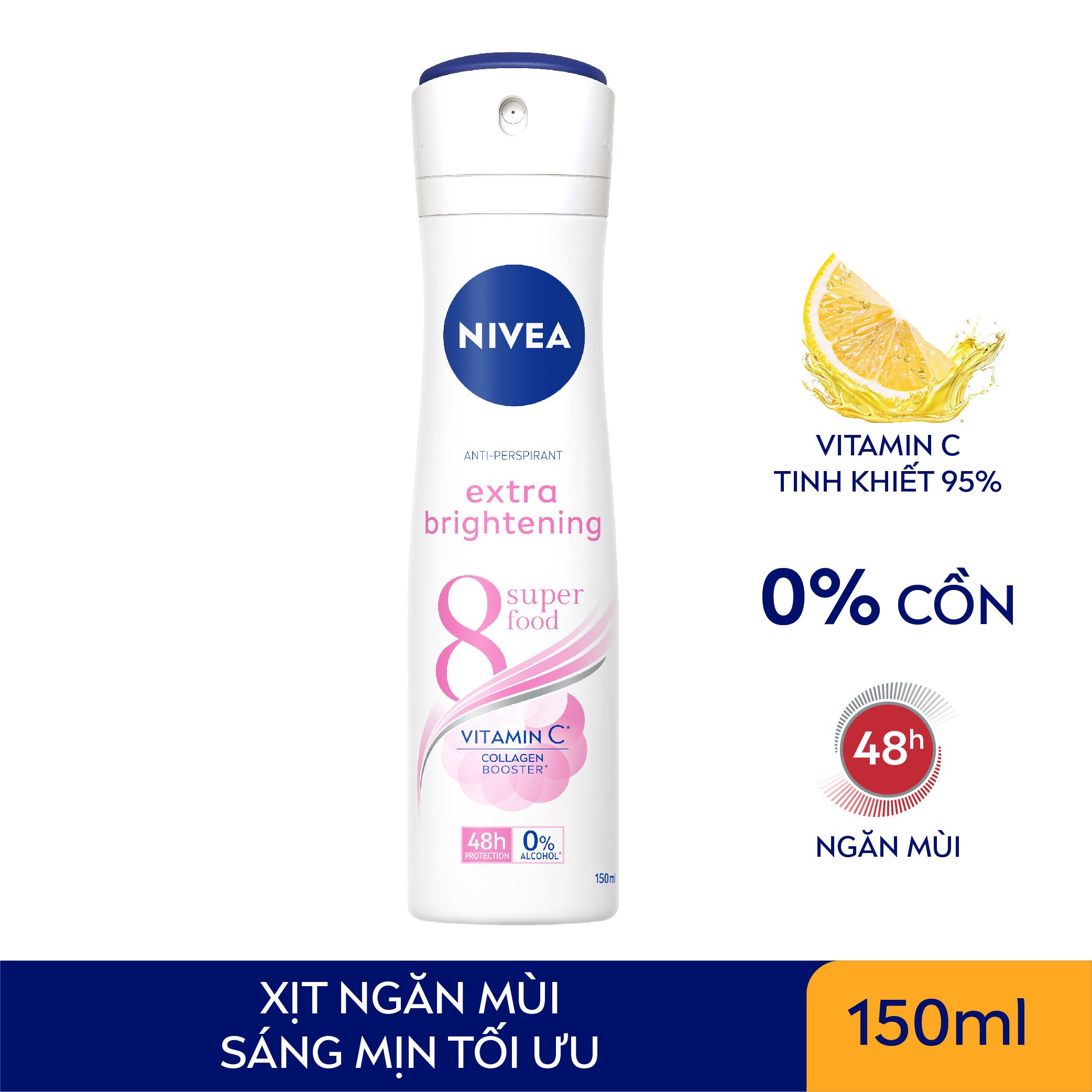 Bộ 2 Xịt Ngăn Mùi NIVEA Sáng Mịn Tối Ưu | Giảm Thâm Sạm | Vitamin C (150 Ml) - 82967