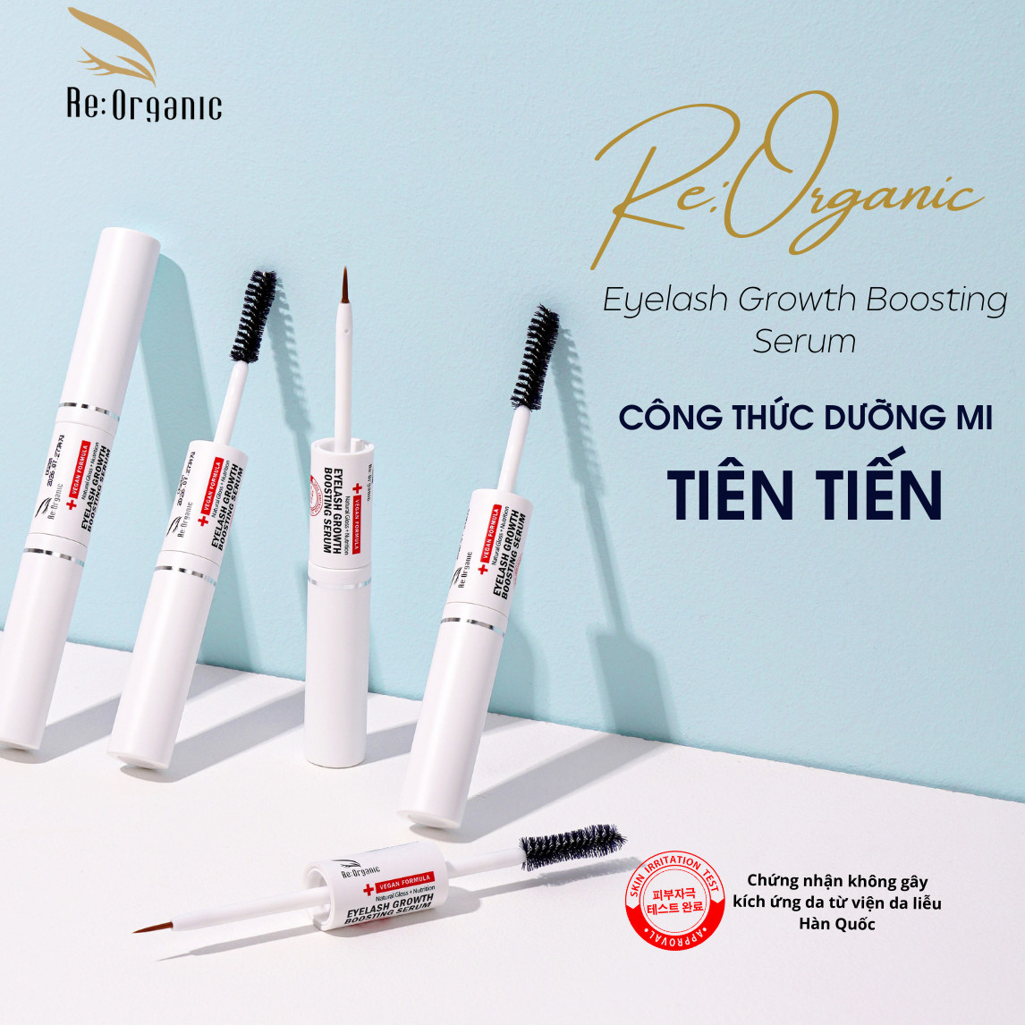 Tinh chất dưỡng mi thuần chay Re:Organic Eyelash Growth Boosting Serum 5ml x 2, chuốt dưỡng mi mày và chân tóc chắc khỏe