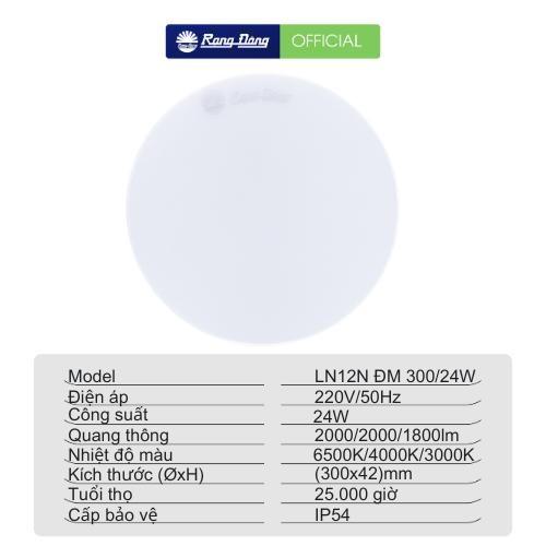 Đèn LED ốp trần đổi màu Rạng Đông tròn model LN12N đế nhựa