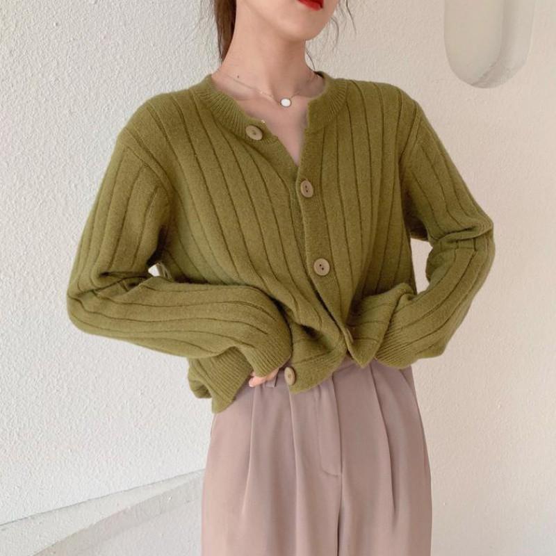 Áo Khoác Cardigan Nữ Dáng Rộng Màu Trơn Phong Cách Retro