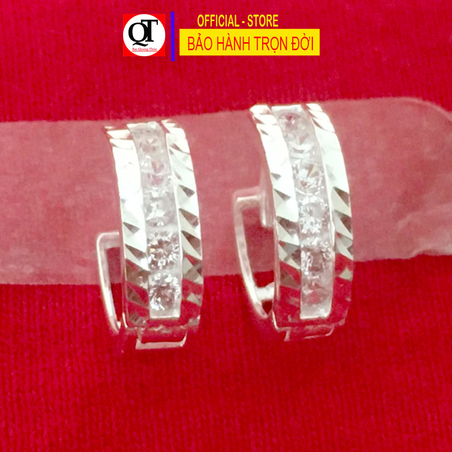 Khuyên tai nữ chất liệu bạc ta đeo sát tai gắn đá cobic trắng sáng trang sức Bạc Quang Thản - QTBT.TH157