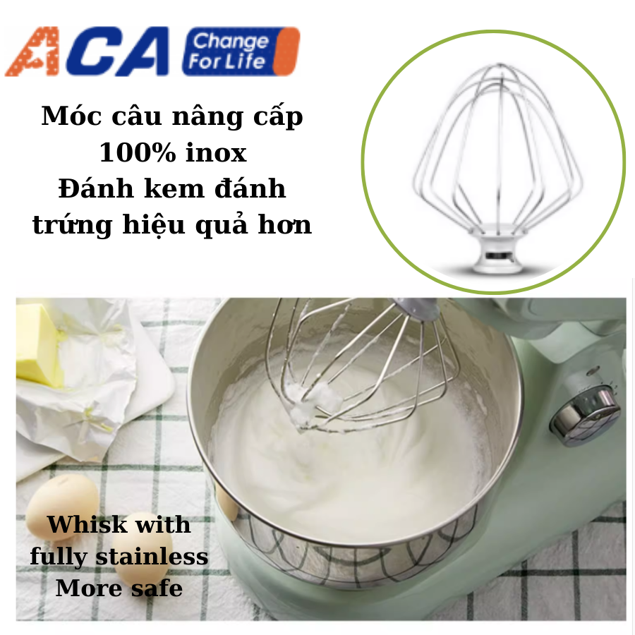 Máy trộn bột đánh kem ACA ASM-DC830 4.5L 1200W thân kim loại cao cấp trộn 1.5 kg bột hỗn hợp - Hàng chính hãng - thương hiệu Bắc Mỹ