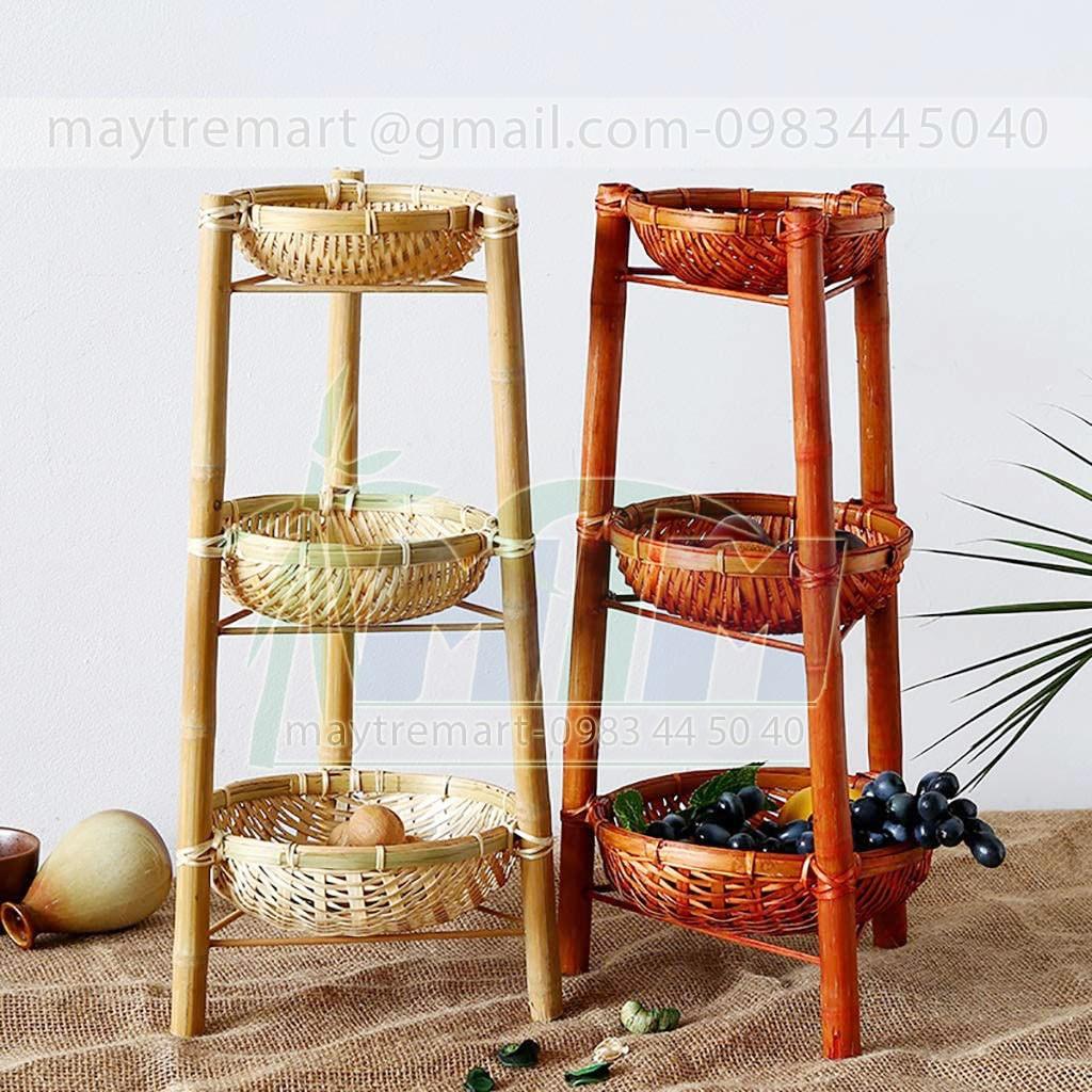 Rổ rá tre 3 tầng trang trí đồ ăn, buffet.