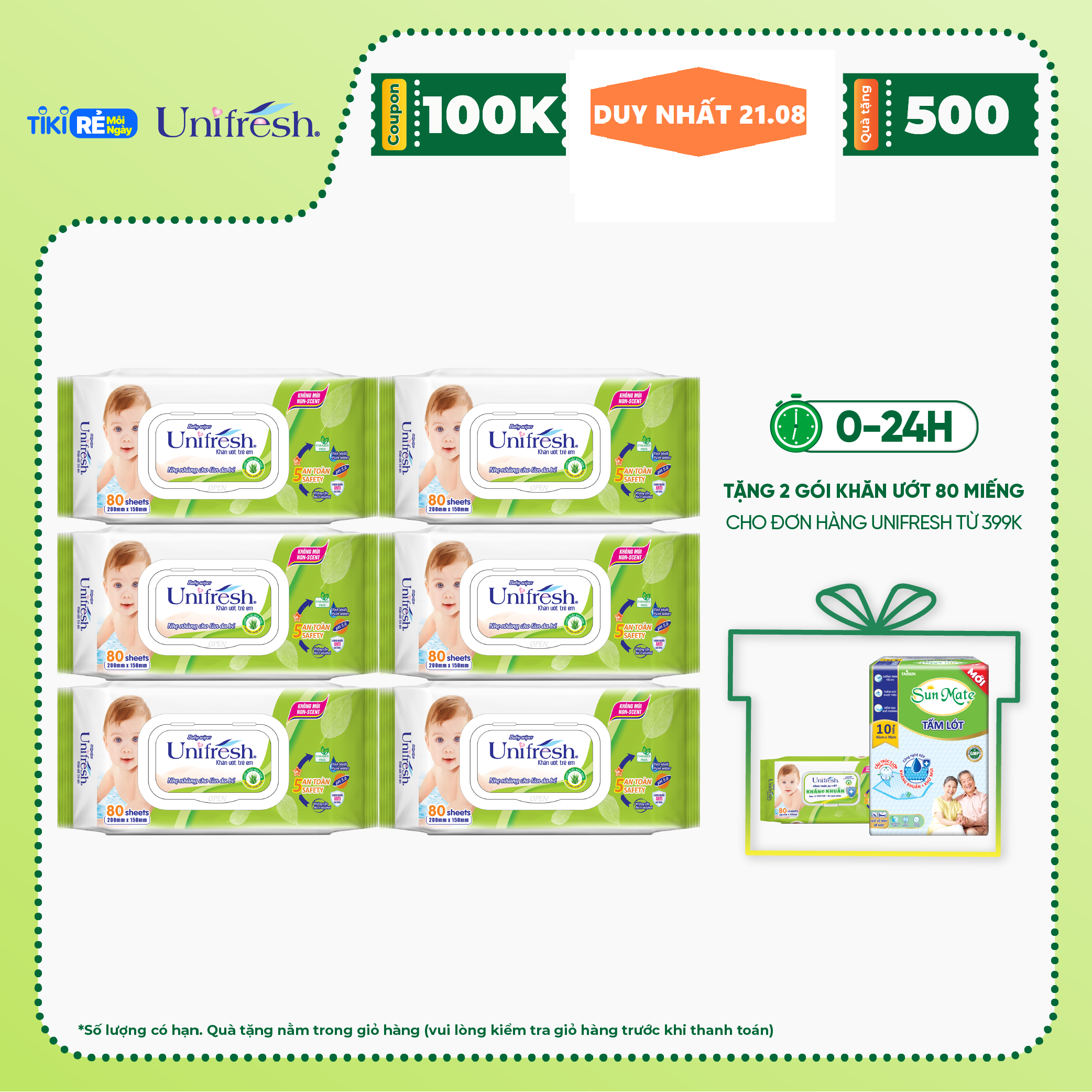 Combo 6 Khăn Ướt Unifresh Aloevera 80M (80 Miếng)