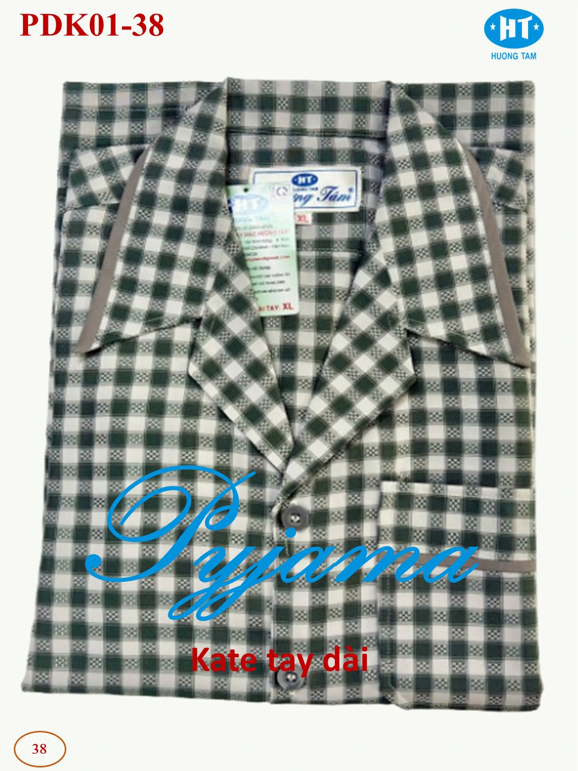 Bộ Pyjama HUONGTAM Kate tay dài nam cao cấp(PDK01N13). Chất liệu Kate loại tốt:  mềm mại, thoáng mát, không phai màu