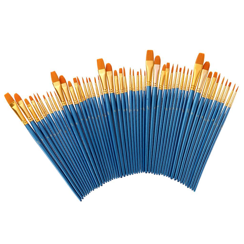 50Pcs Nylon Hair Painting Brush 6 Color Tube Acrylic Paints