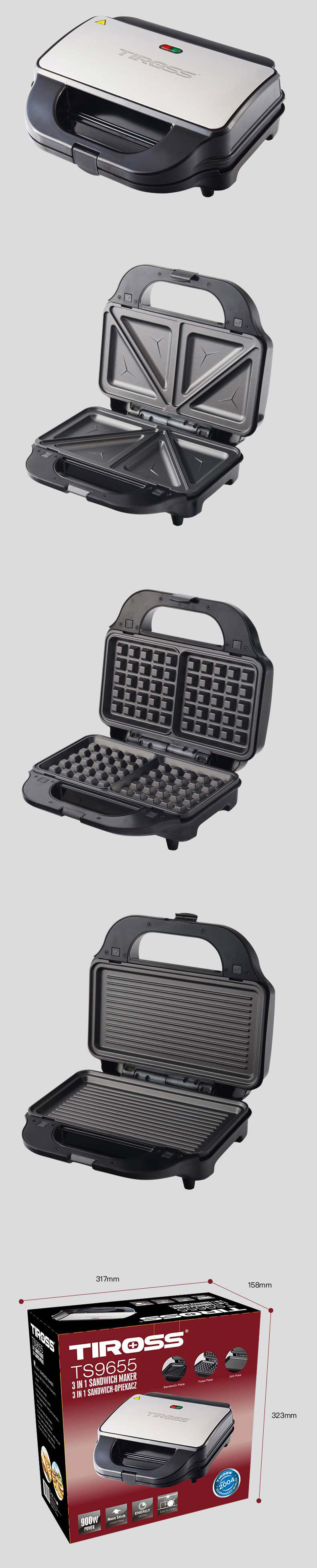 Kẹp nướng sandwich 3 in 1 Tiross TS9655 - Hàng chính hãng