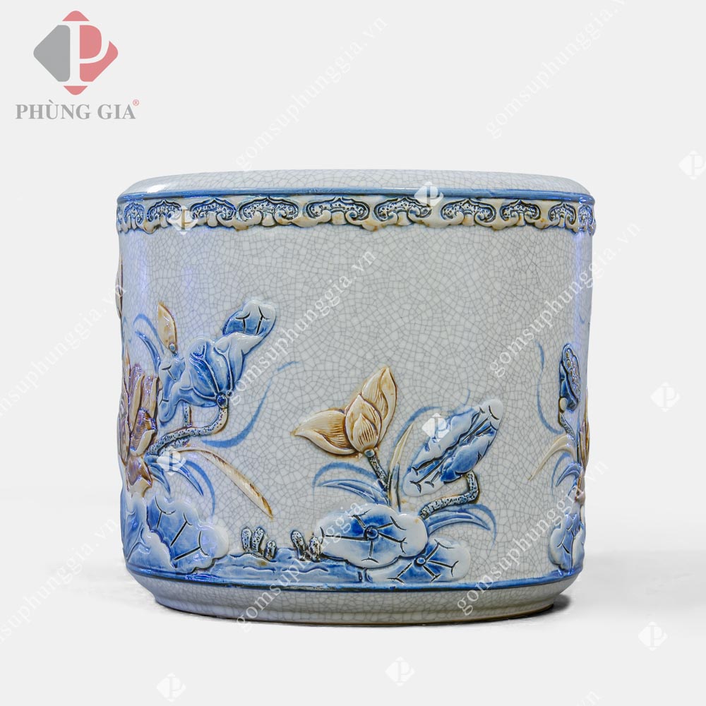 Bát hương họa tiết SEN men Rạn Đắp Nổi