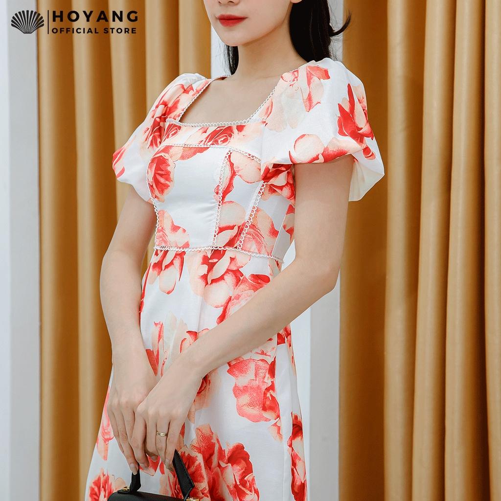 Đầm Hoa Tay Phồng Kiểu Pháp Bay Bổng HOYANG D90