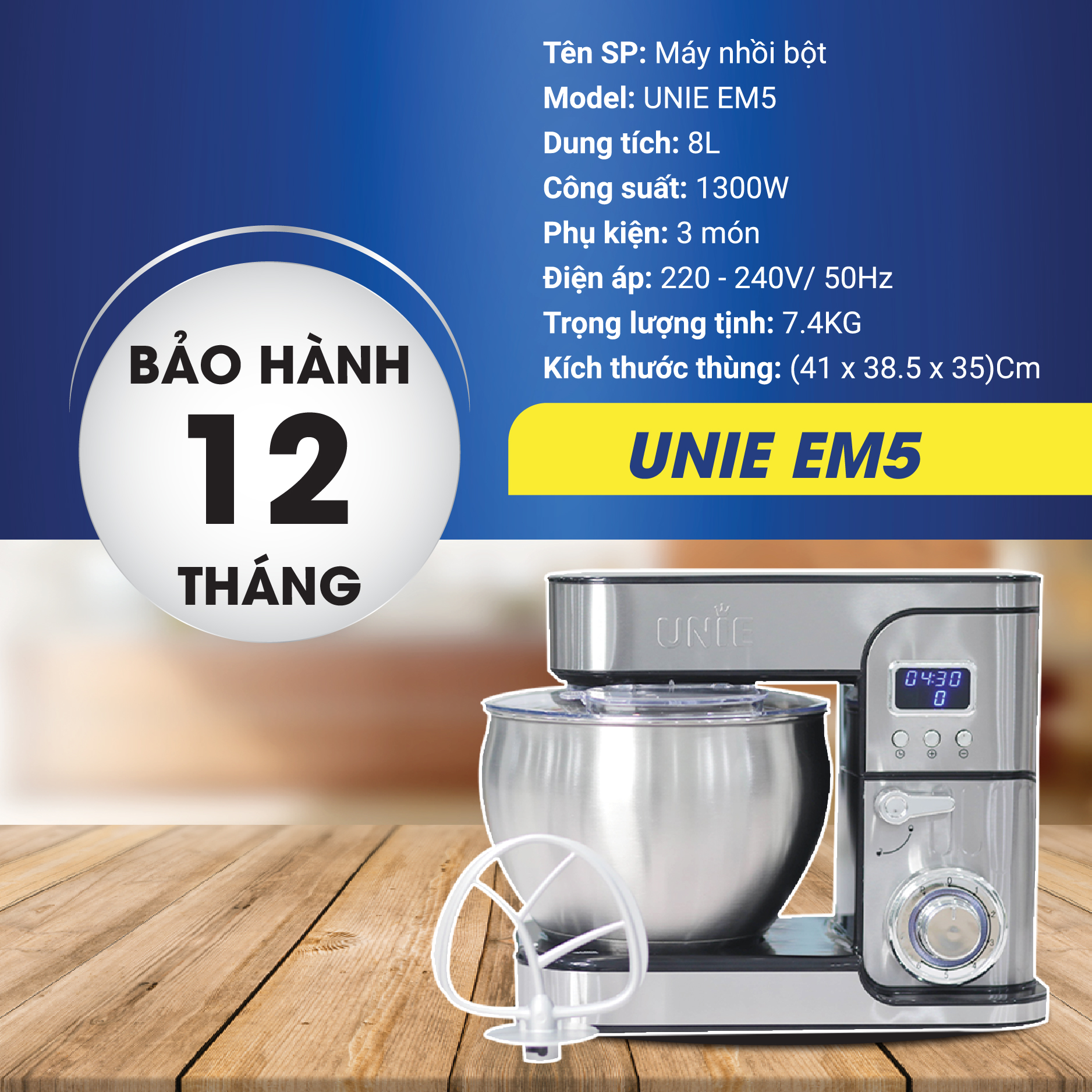 Máy nhồi bột UNIE M5 model mới kiêm đánh trứng - Hàng Chính Hãng