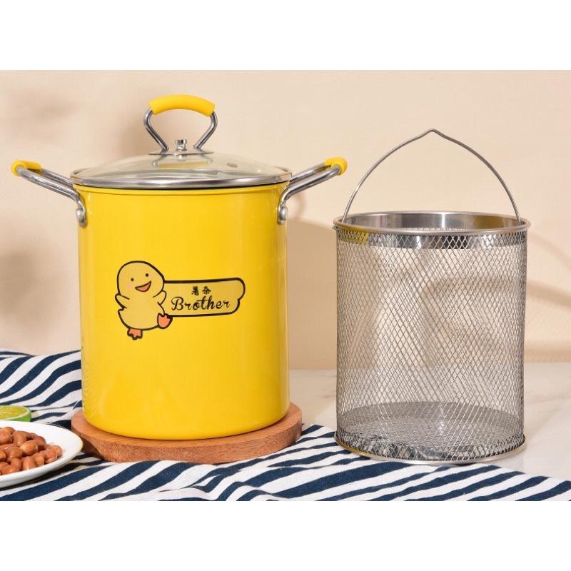 Nồi chiên ngập dầu con vịt vàng kèm rổ lọc dầu siêu cute - Nồi chiên gà rán, khoai tây hình con vịt vàng 18cm