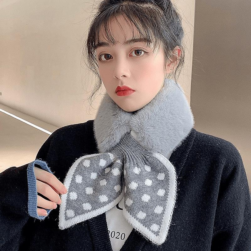 Khăn lông nữ quàng cổ lông nhung buộc nơ xinh, Khăn quàng cổ mùa đông siêu ấm có nơ đính kèm sang trọng siêu hot