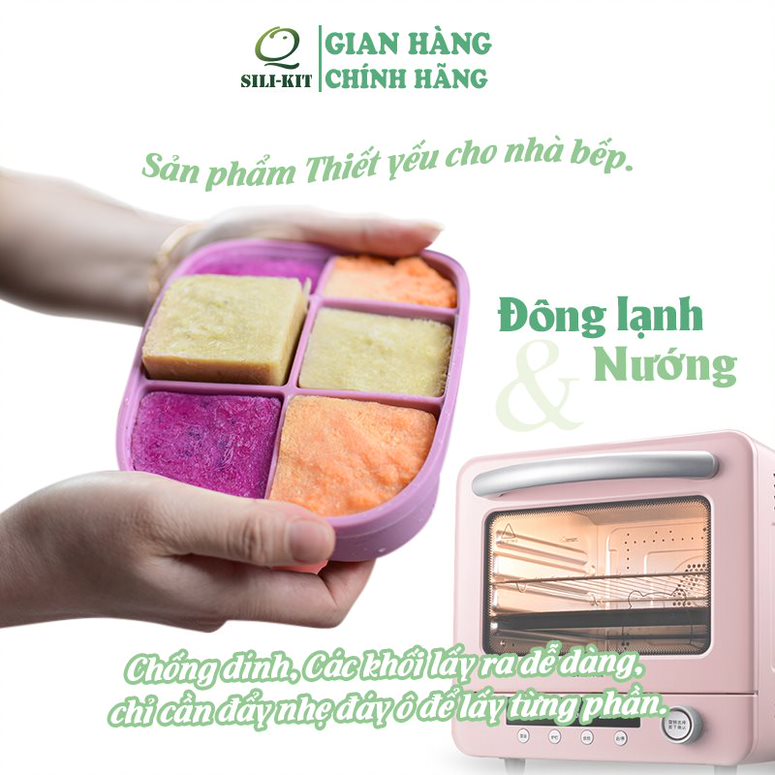 Khay silicon trữ đông Q SILI-KIT 6 ngăn có nắp, sử dụng đa năng, kích thước 16.4x12.4x3.8cm