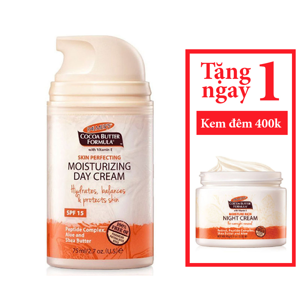 Kem dưỡng sáng da chống lão hóa, dưỡng ẩm ban ngày Palmer's Cococa Butter Moisturizing Day Cream SPF 15 75ml + Tặng kem dưỡng ban đêm 75g