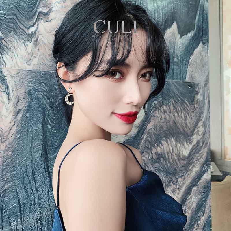 Bông tai, Khuyên tai dáng dài hình trăng khuyết kết đá sang trọng HT669 - Culi accessories