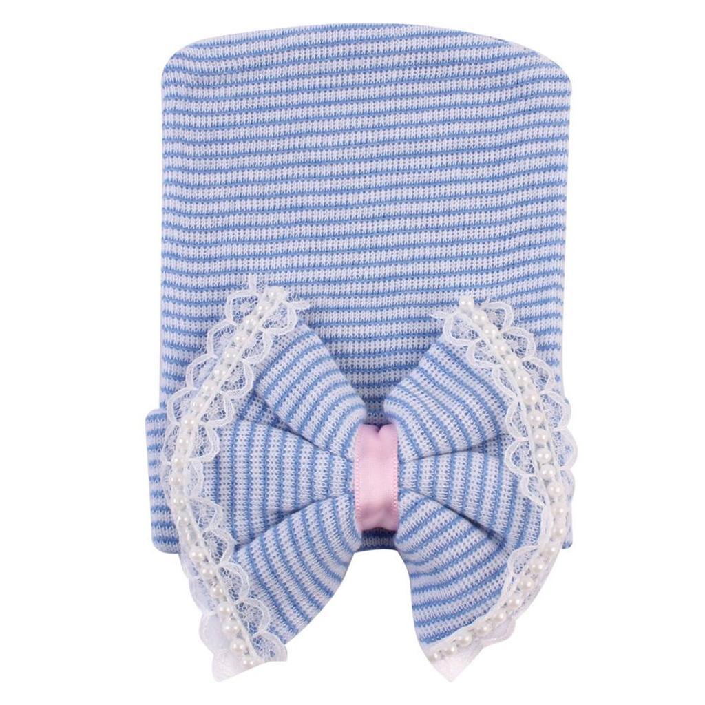New Unisex Baby Infant Striped Soft Hat Cap For Newborn Beanie Big Bow