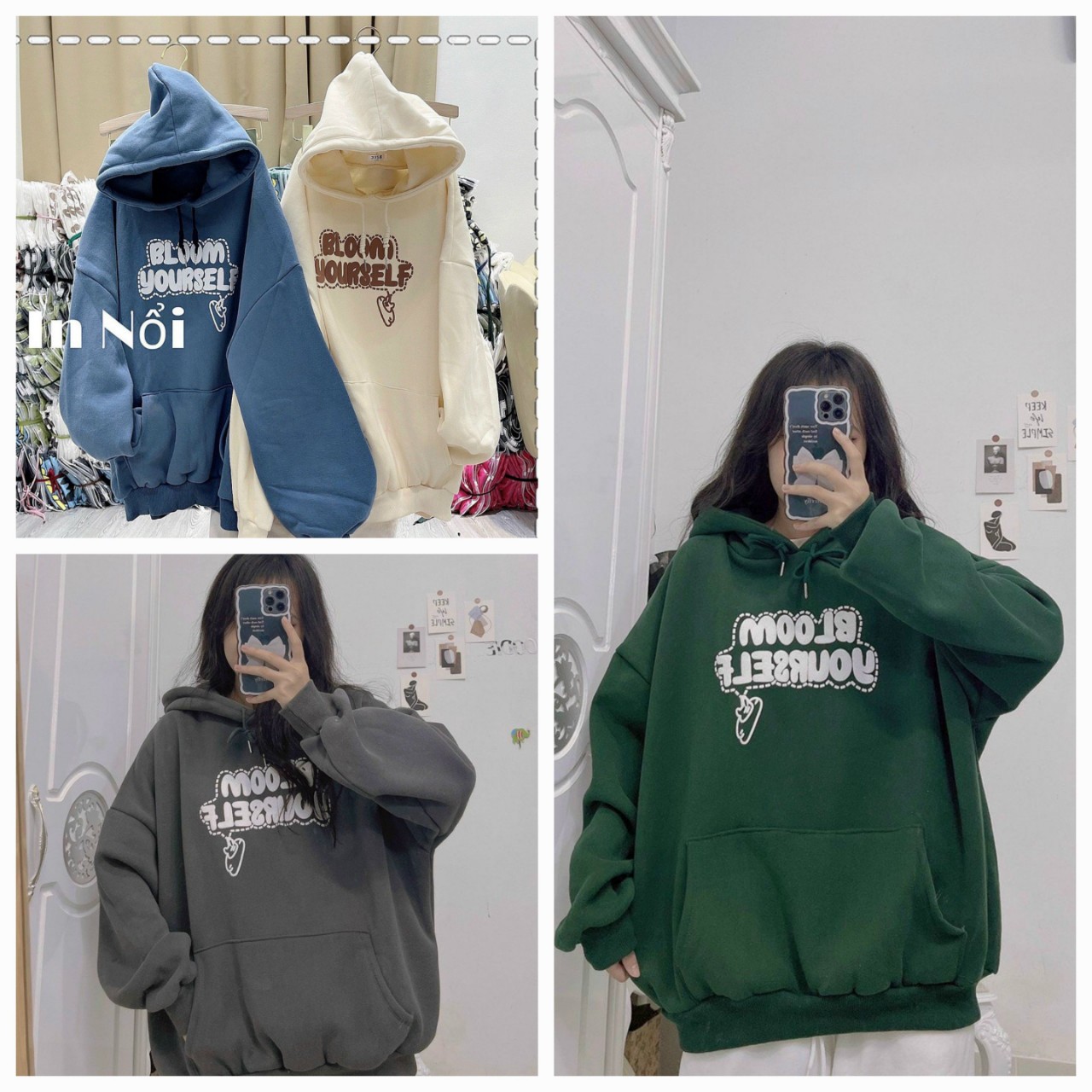 ÁO HOODIE - ÁO KHOÁC NỈ NGOẠI HOOIDE MỚI in CHỮ NỔI BL0OM YOURSELF