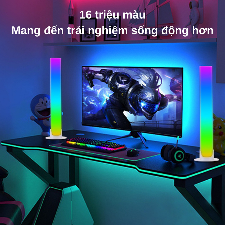 Thanh đèn LED RGB nháy theo nhạc thông minh cao 22cm cho máy tính, tivi đặt trong xe ô tô và decor phòng cực kì đẹp điều khiển qua giọng nói, có Pin dùng được 4 tiếng