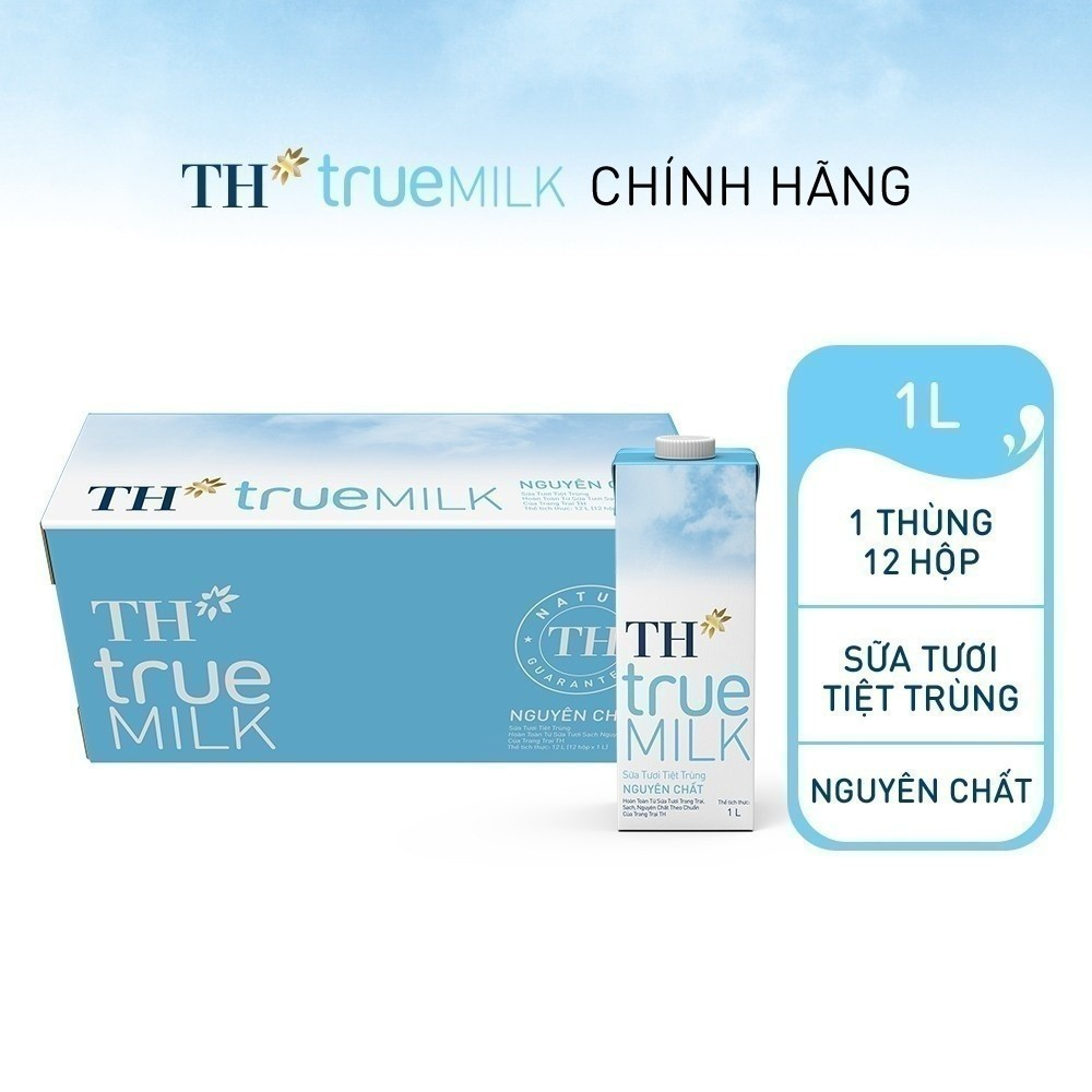 Thùng 12 hộp sữa tươi tiệt trùng TH True Milk  nguyên chất 1 Lít