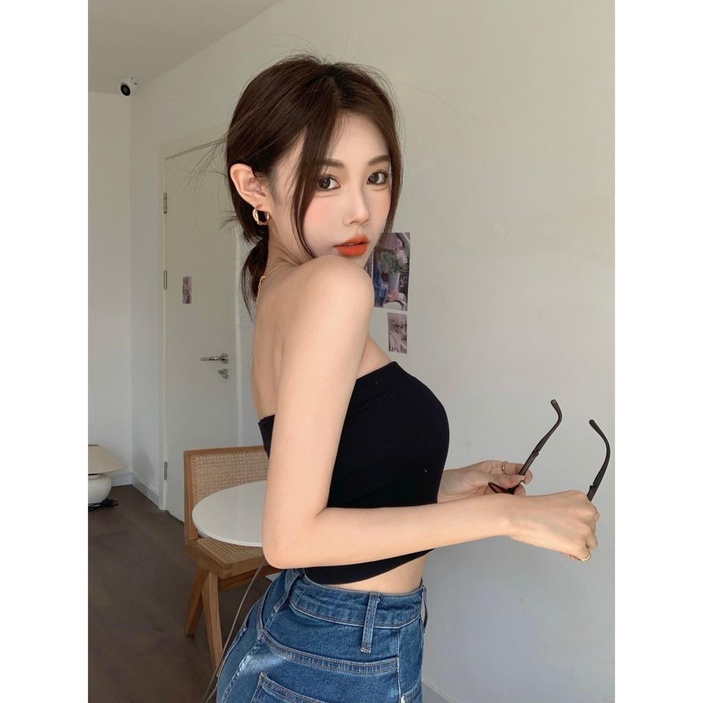 Áo Croptop Gân Tăm Ôm Ngực Phong Cách Hàn Quốc A005
