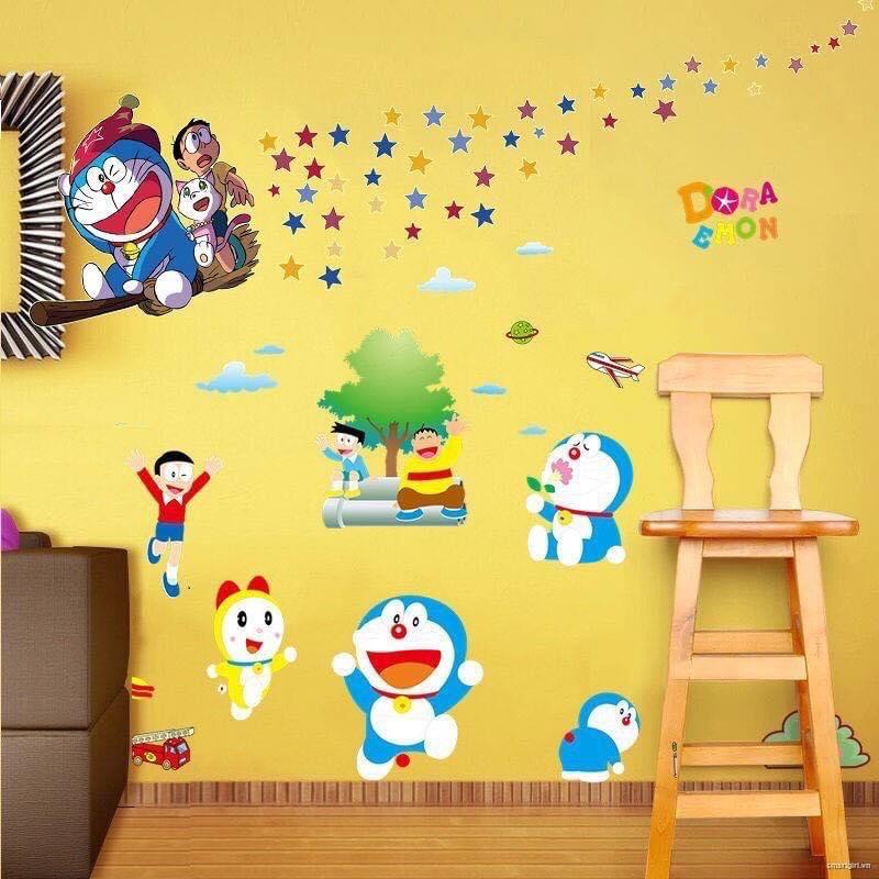 Bộ Combo decal dán tường - Doremon Dạ Quang phối Doremon cây xanh
