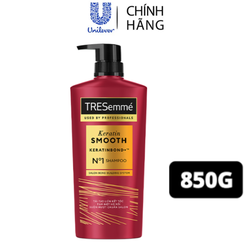 Dầu gội TRESEMME Keratin Smooth Cho tóc khô xơ rối Công thức Hydrolyzed Keratin Dưỡng Tóc Vào Nếp Suôn Mượt 850g