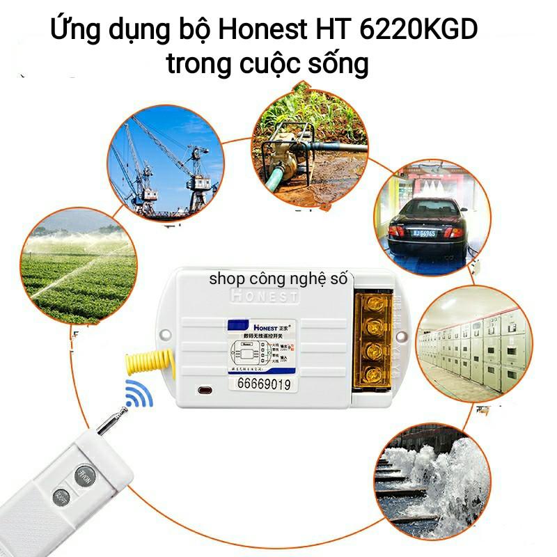 Honest HT-6220KGD Honest HT 6220ZRD Công tắc điều khiển từ xa 1000m cho thiết bị điện, máy bơm có học lệnh