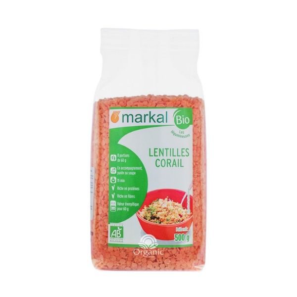 Đậu lăng đỏ cam san hô hữu cơ Markal 500g