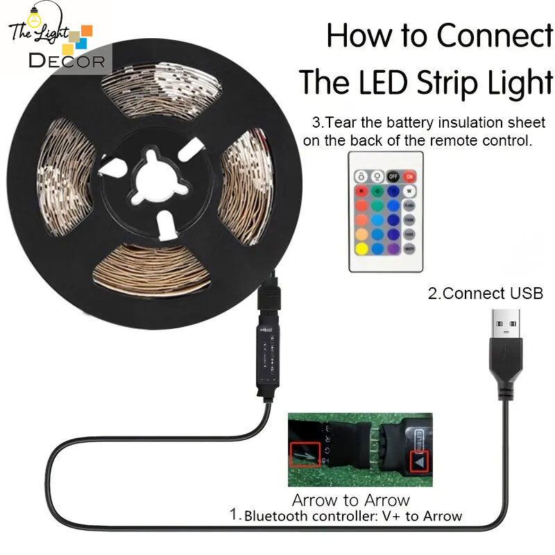 Dải Dây đèn trang trí đèn led RGB 5050 đuổi nhạc remote 5 Mét Cổng USB