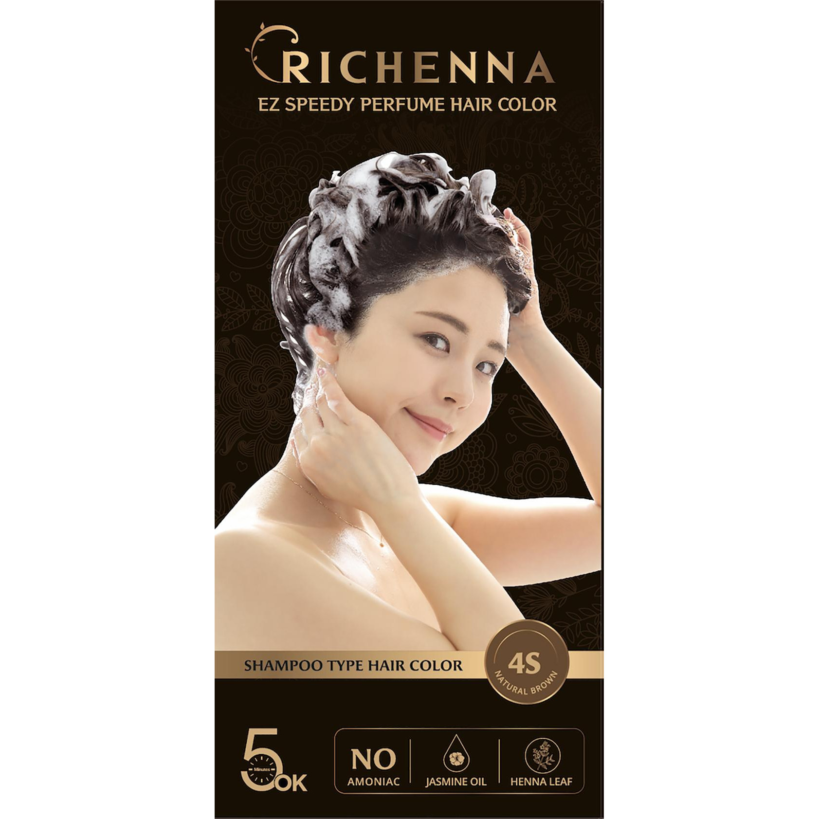 Gội nhuộm phủ bạc thảo dược  Richenna EZ Speedy Perfume Hair Color hương nước hoa màu nâu hạt dẻ 60G