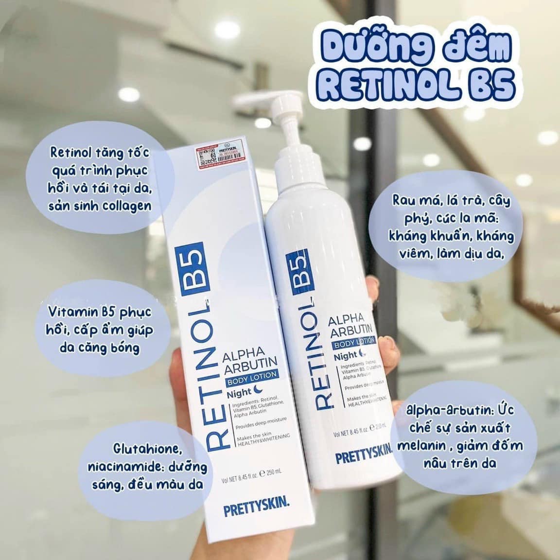 Kem Dưỡng Thể Ban Đêm Tái Tạo, Phục Hồi Làn Da Body Treatment Pretty Skin Retinol B5 Alpha Arbutin Body Lotion 250ml