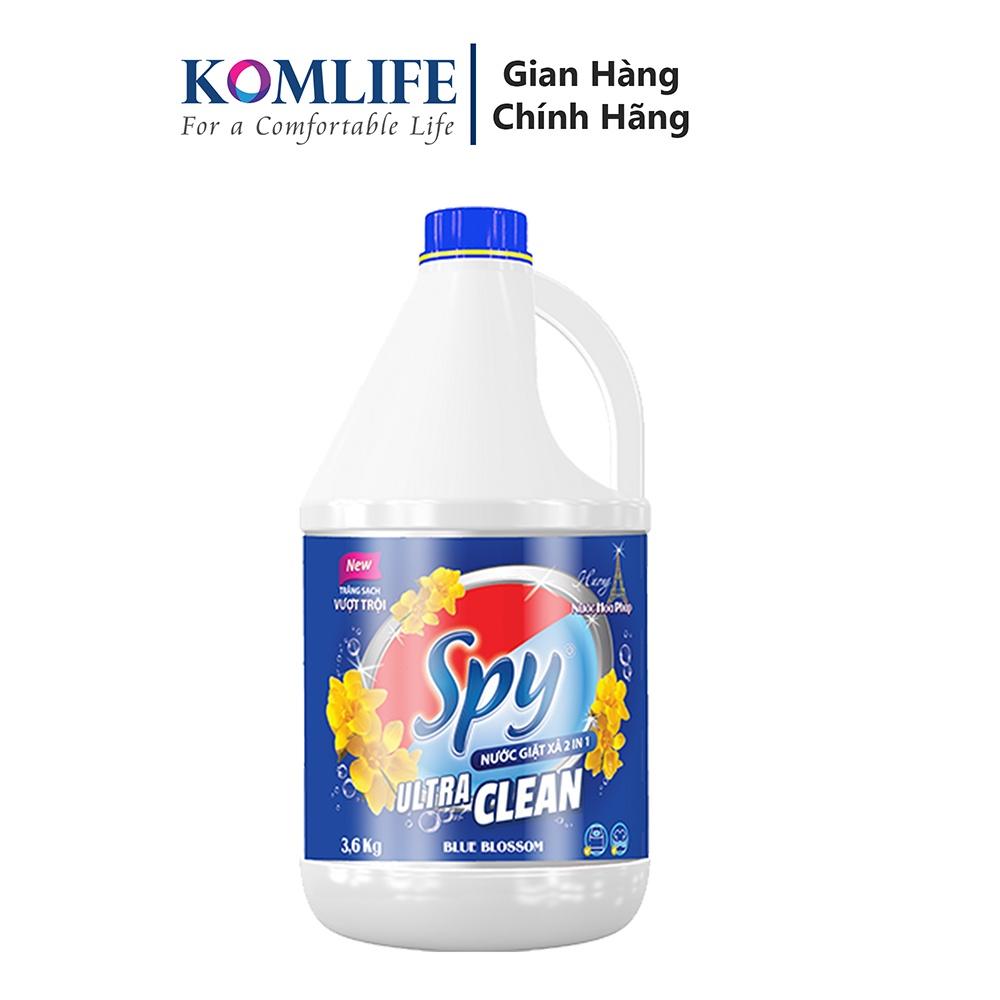 Can nước giặt xả SPY 3,6 kg màu Xanh Dương 2 trong 1 hương hoa Pháp ULTRA CLEAN trắng sạch thơm lâu, tiết kiệm