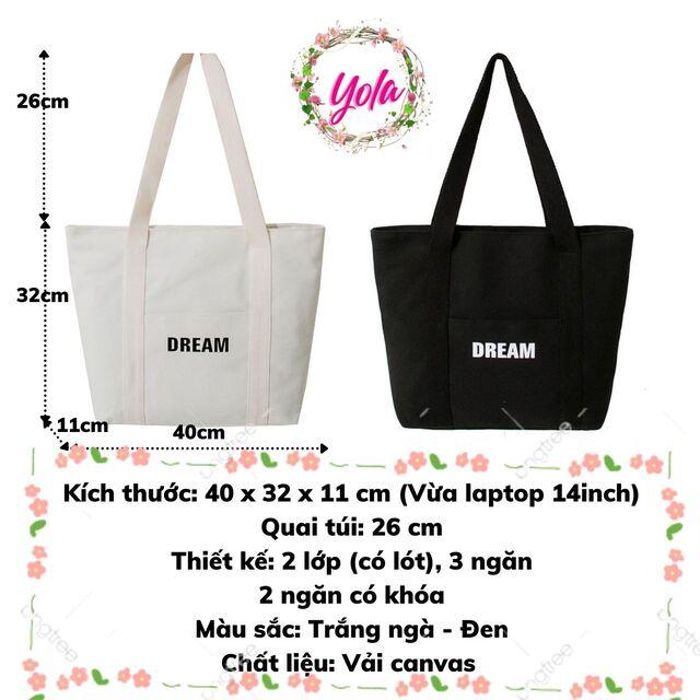 Túi Tote Nữ DREAM YOLA SHOP Túi Vải Hàn Quốc đeo vai nữ to vừa A4, đựng đồ đi học đi làm đi chơi