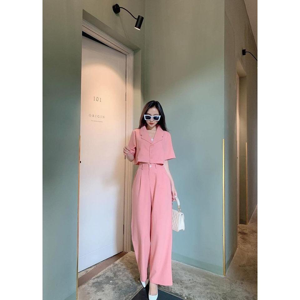 Áo blazer Croptop kèm quần ống rộng phong cách ulzzang năng động trẻ trung.Sét bộ đi chơi đi tiệc thời trang nữ