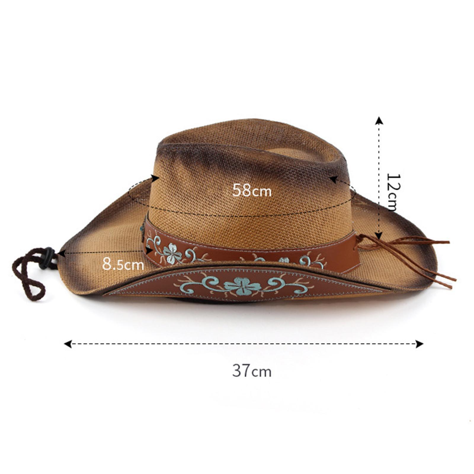 Western Style Cowboy Hat Women Men Wide Roll up Brim Outdoor Sun Hats with Chin Strap Versatile Jazz Caps Sun Protection for Festivals Travel