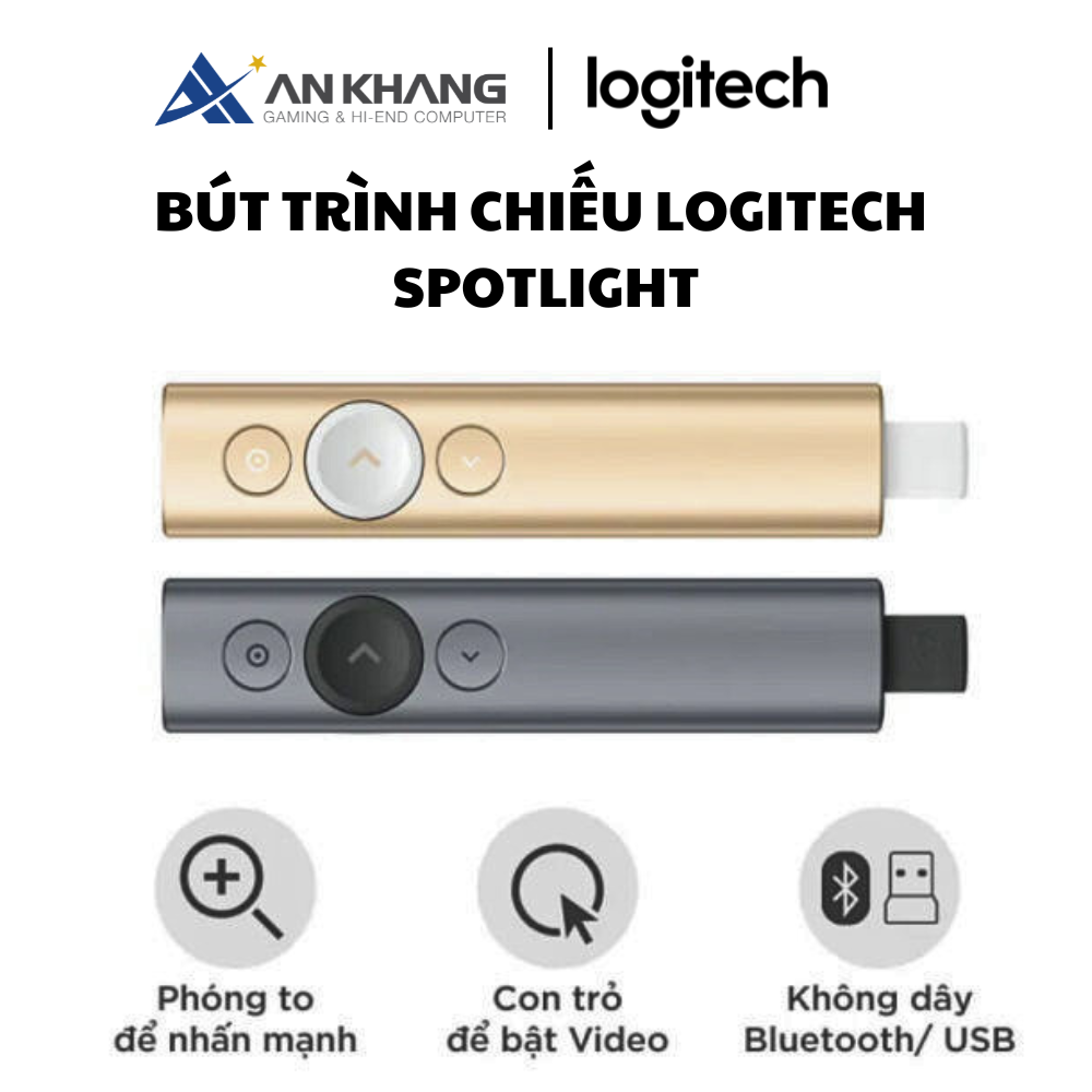 Bút trình chiếu Logitech Spotlight - Không dây 30m, Bluetooth, USB, phóng to để nhấn mạnh - Hàng Chính Hãng