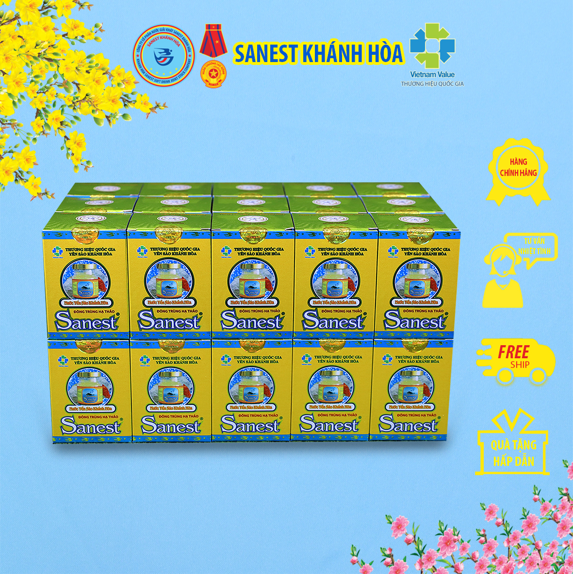 Nước Yến sào Khánh Hòa Sanest Đông Trùng Hạ Thảo đóng lọ 70 ml