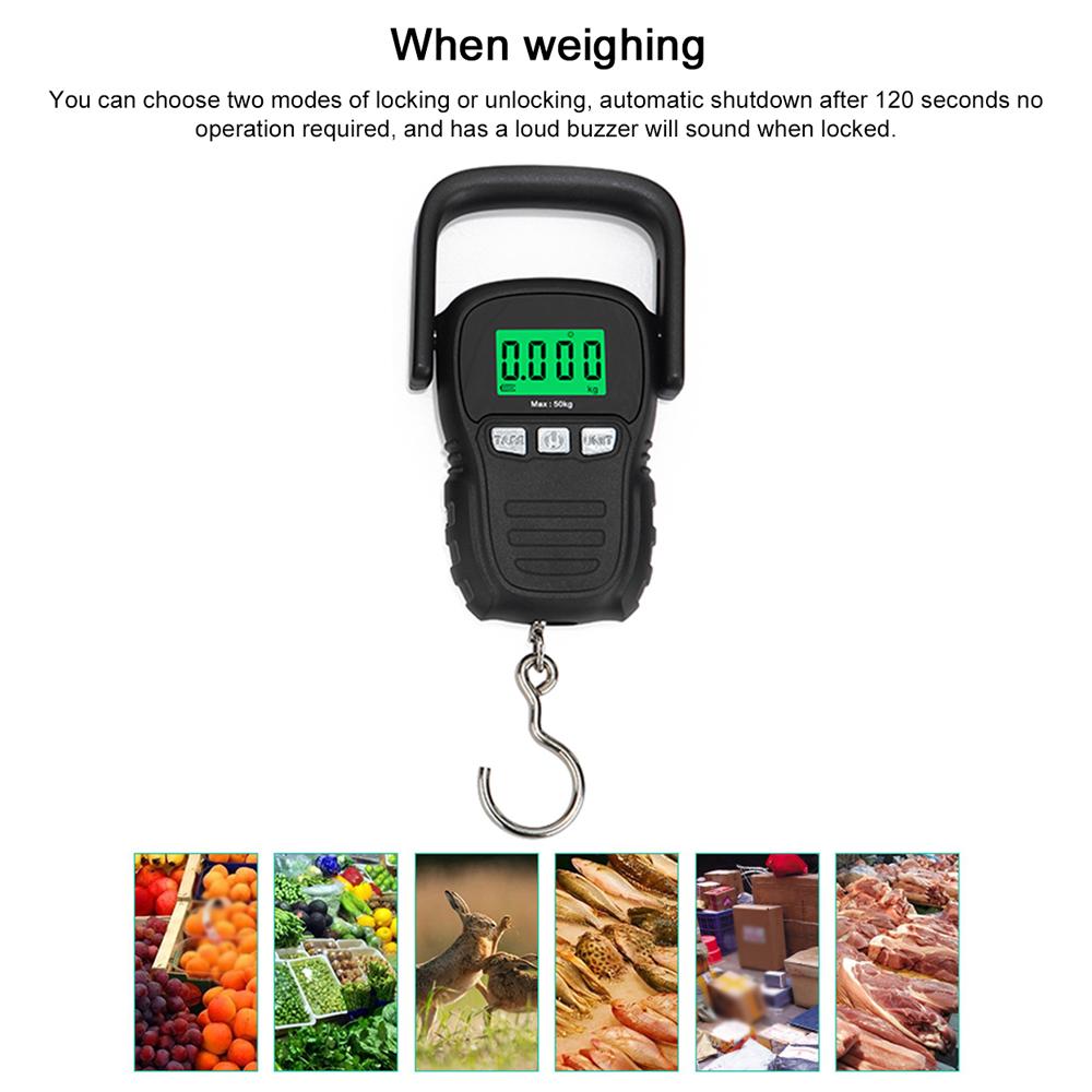 Mini Digital Display with Green Backlight 50kg Portable Weight Hook Lifting Scale Industrial Electronic Crane Scales 5 Units Switchable
