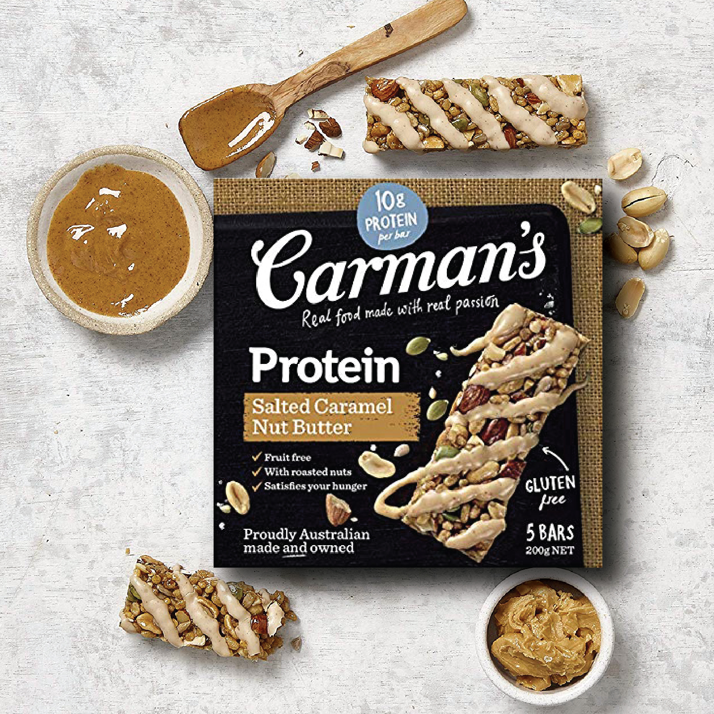 Thanh Giàu Đạm Carman's Protein Bar Salted Caramel Nut Butter - Vị Caramel Muối, Bơ Hạt - 200g