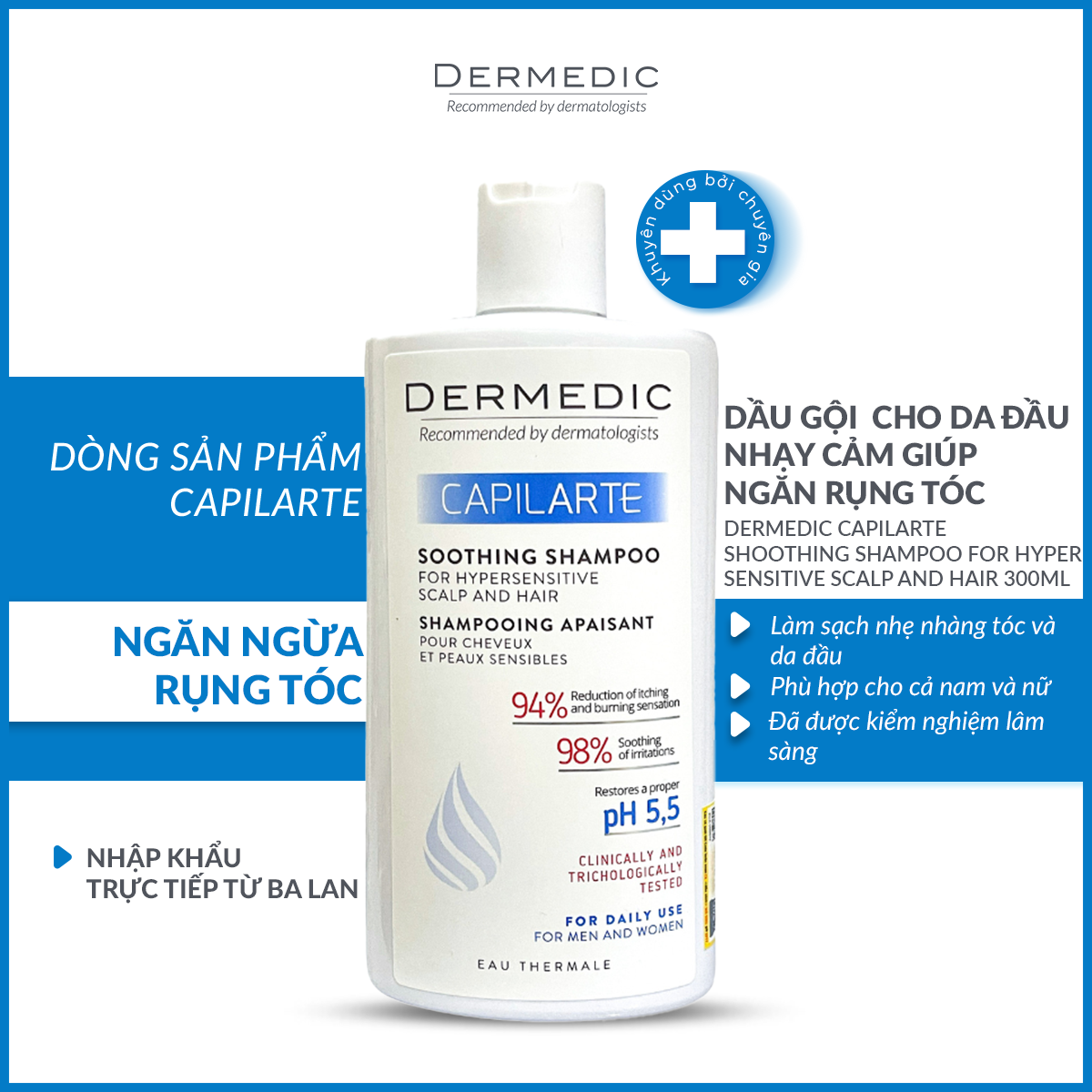 Dầu gội ngăn rụng tóc cho da đầu nhạy cảm Dermedic Capilarte Shoothing Shampoo For Hypersensitive Scalp And Hair 300ml