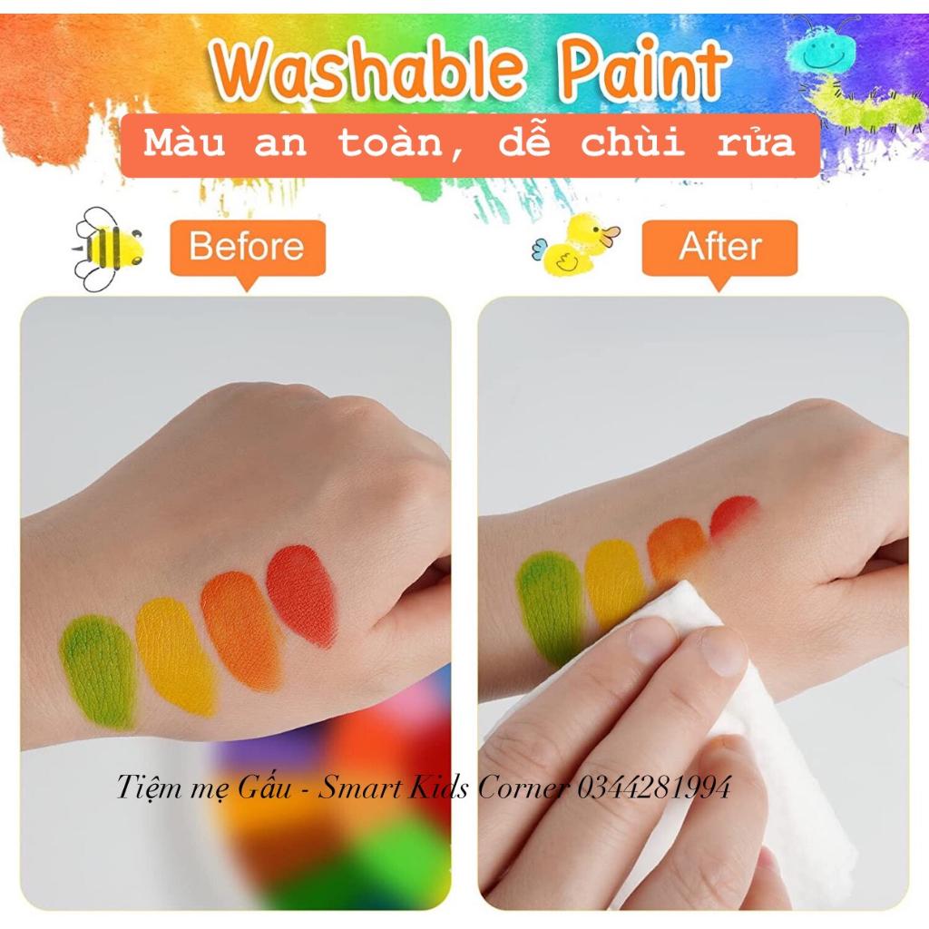 COMBO MÀU VẼ VÂN TAY WASHABLE PAINT PAD BỘ 12 MÀU AN TOÀN DIY FINGER PRINT KÈM SÁCH HƯỚNG DÂN CHO BÉ THỎA SỨC SÁNG TẠO