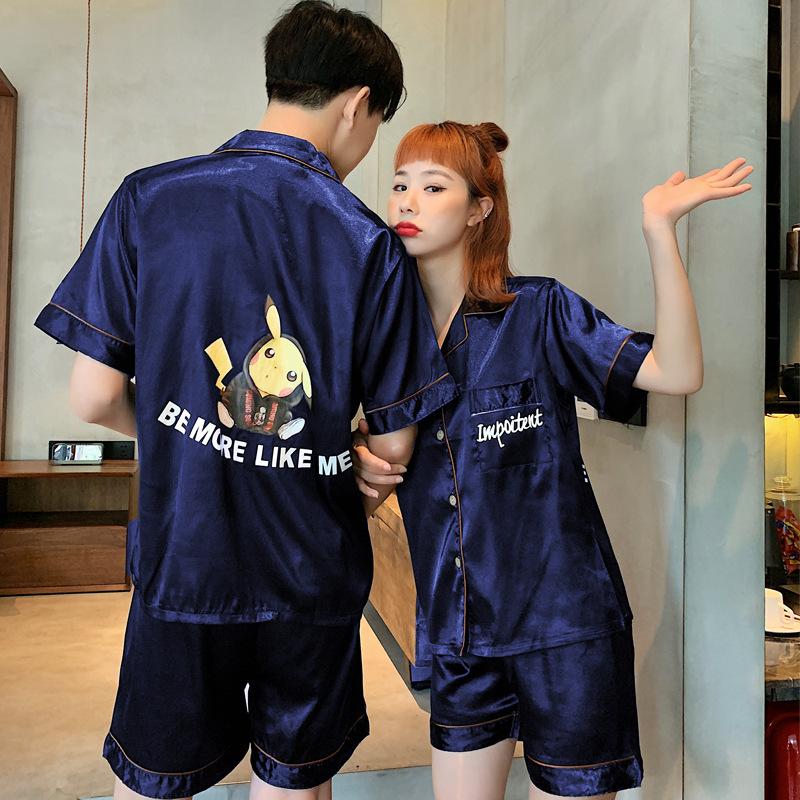 Đồ Ngủ Bộ Đồ Nam Nữ Satin Bộ Đồ Ngủ Bộ Cặp Đôi Đồ Ngủ Họ Pijama Người Yêu Đêm Phù Hợp Với Nam Và Nữ Pyjamas Áo Dây &amp; váy Bầu - XXL