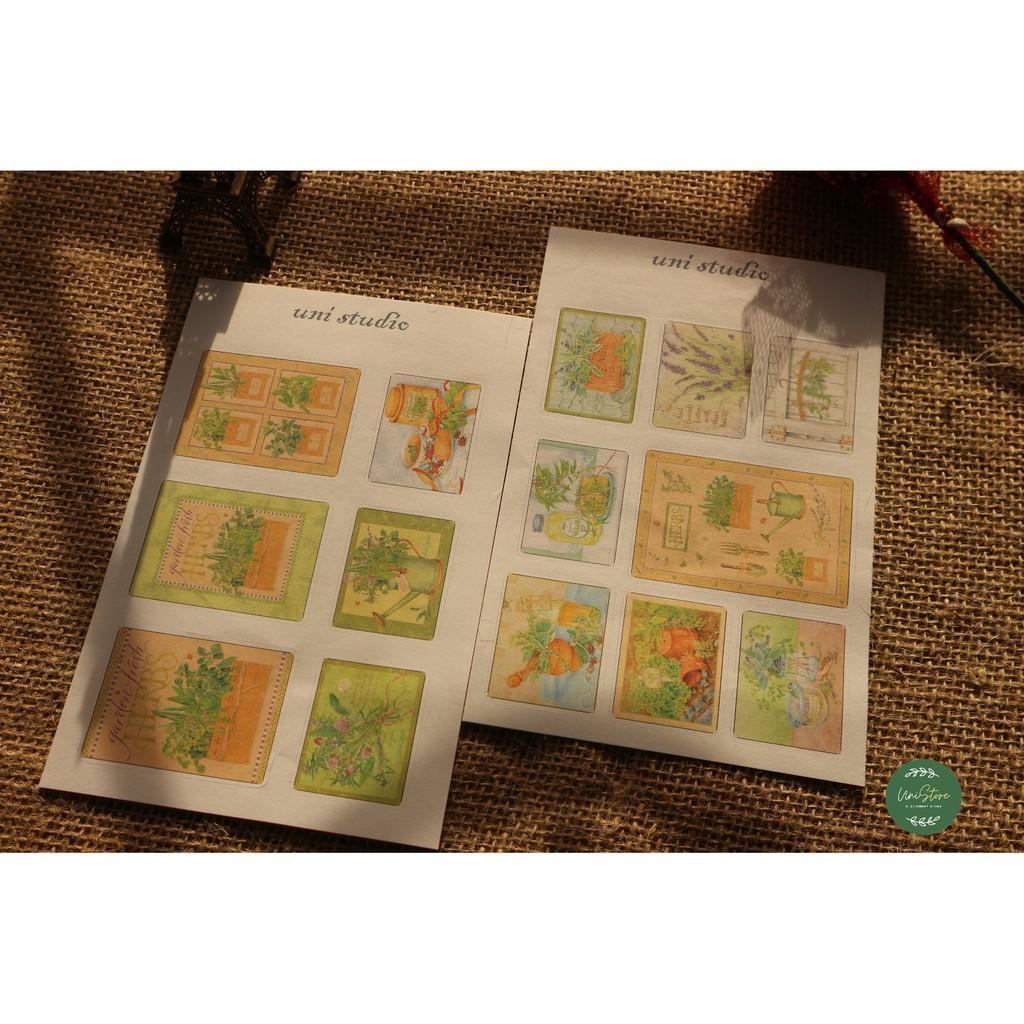 sticker phong cách cổ điển - sticker vintage green garden - uni004